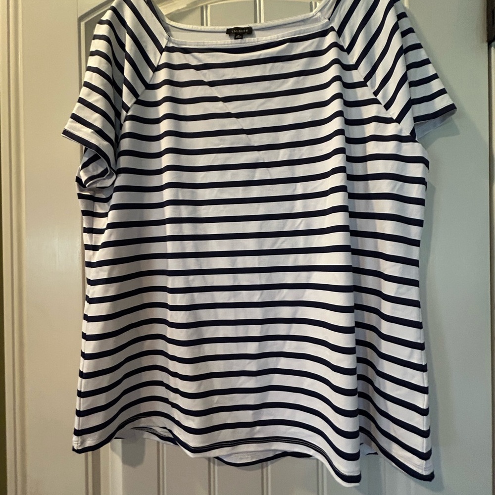 Talbots White and Blue Boxy Sailor Collar Tee